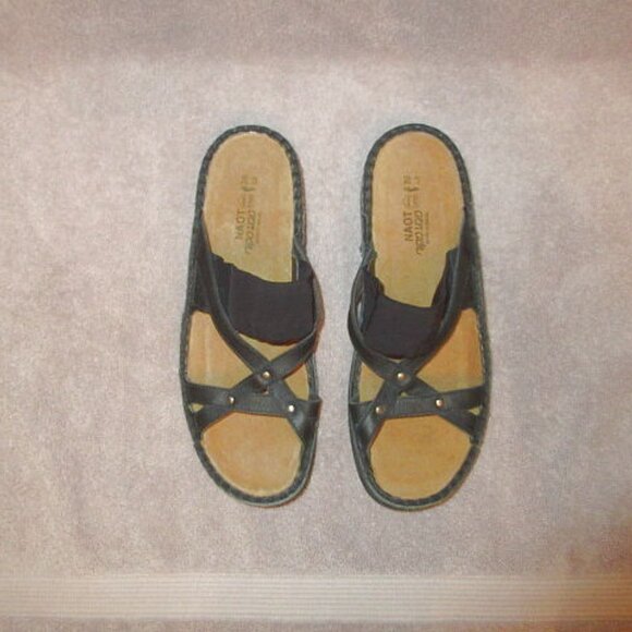 NAOT Leather Strappy Slide Sandals Size 8 Comfort Stretch Studded Cork Neutral - Picture 5 of 10